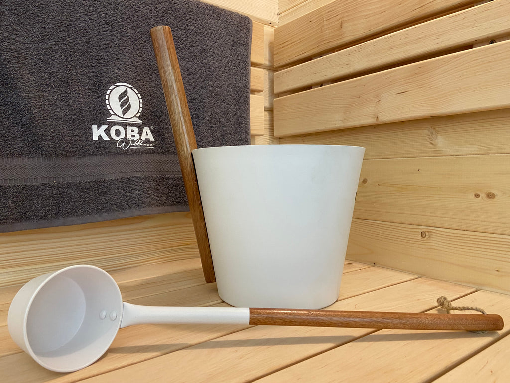 Sauna Set | KOBA Saunakübel + Aufgusskelle | Saunaeimer Zubehör | Eimerset Weiß
